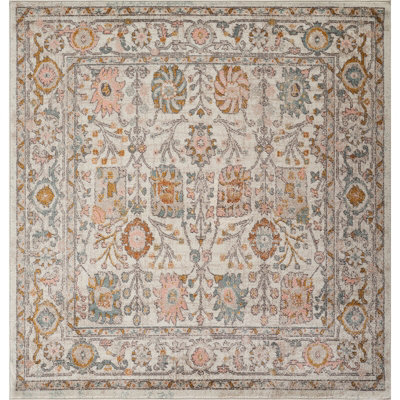 Livabliss Square Ankara-Vintage Pink Grey Traditional Boho Living Dining Bedroom Rug 200 X 200 Cm Easy Care, Non Shedding - image 1