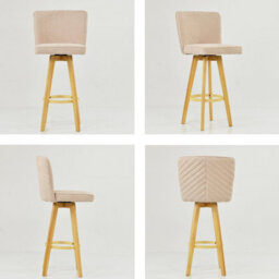 Lakeland Furniture Boden Natural Cream Fabric Wooden Fixed Leg Bar Stool - thumbnail 2