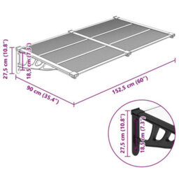 Berkfield Door Canopy Black And Transparent 152.5X90 Cm Polycarbonate - thumbnail 6