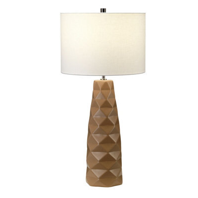 Vintage Caramel Geometric Table Lamp With Cream Shade And Led Bulb - image 1
