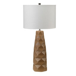 Vintage Caramel Geometric Table Lamp With Cream Shade And Led Bulb - thumbnail 2