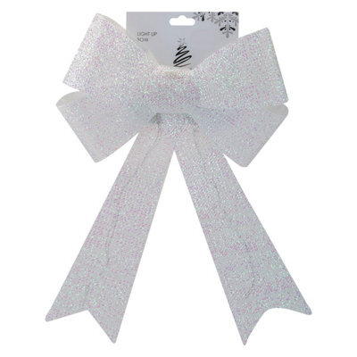 Tinsel Bow Light Up Christmas Decoration X 1 29Cm X 43Cm X 10Cm White - image 1