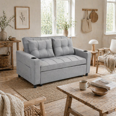 Wyld Haus Kahani Razi Light Grey 2-Seater Pull-Out Sofa Bed, Double Bed 140X200Cm - image 1