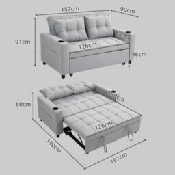 Wyld Haus Kahani Razi Light Grey 2-Seater Pull-Out Sofa Bed, Double Bed 140X200Cm - thumbnail 3