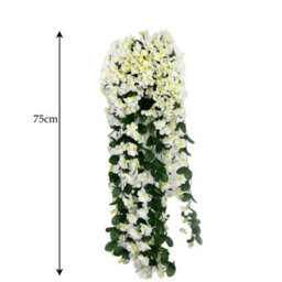 Artificial Purple Hanging Ivy, Artificial Silk Flowers, Realistic Garland For Home, Wedding, Garden, Terrace (White) - thumbnail 3