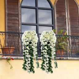 Artificial Purple Hanging Ivy, Artificial Silk Flowers, Realistic Garland For Home, Wedding, Garden, Terrace (White) - thumbnail 4