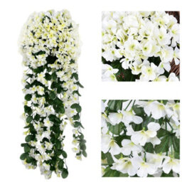 Artificial Purple Hanging Ivy, Artificial Silk Flowers, Realistic Garland For Home, Wedding, Garden, Terrace (White) - thumbnail 1