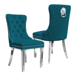 Groundlevel Set Of 2 Plush Velvet Dining Chairs With Lion Head Knocker - thumbnail 2