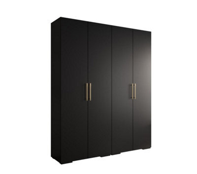 Arte Stylish Black Inova 3 Hinged Door Wardrobe W2000mm H2370mm D470mm - Modern Storage With Gold Vertical Handles - image 1