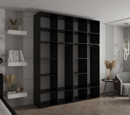 Arte Stylish Black Inova 3 Hinged Door Wardrobe W2000mm H2370mm D470mm - Modern Storage With Gold Vertical Handles - thumbnail 5