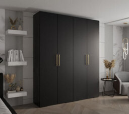 Arte Stylish Black Inova 3 Hinged Door Wardrobe W2000mm H2370mm D470mm - Modern Storage With Gold Vertical Handles - thumbnail 2