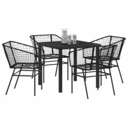 Berkfield Modern Garden Dining Set 5 Pcs Black Poly Rattan - thumbnail 3