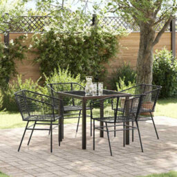 Berkfield Modern Garden Dining Set 5 Pcs Black Poly Rattan - thumbnail 2