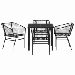 Berkfield Modern Garden Dining Set 5 Pcs Black Poly Rattan - thumbnail 7