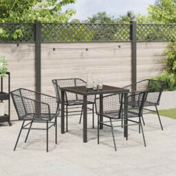 Berkfield Modern Garden Dining Set 5 Pcs Black Poly Rattan - thumbnail 4