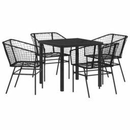 Berkfield Modern Garden Dining Set 5 Pcs Black Poly Rattan - thumbnail 1