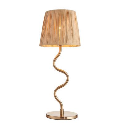 Loops Stylish Elegant Table Lamp With Raffia Shade And Brushed Brass Finish - image 1