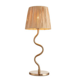 Loops Stylish Elegant Table Lamp With Raffia Shade And Brushed Brass Finish
