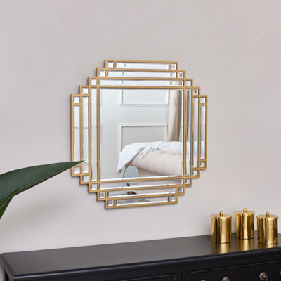 Melody Maison Square Gold Art Deco Fan Wall Mirror 55Cm X 55Cm - image 1
