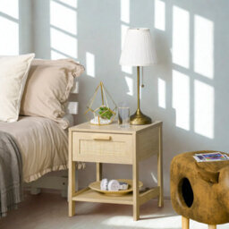 2Pc Bedside Night Tables With Rattan Drawer And Shelf - thumbnail 4