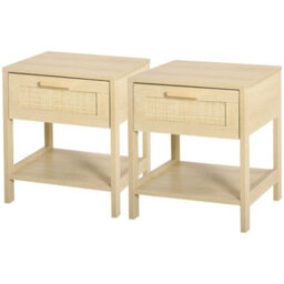 2Pc Bedside Night Tables With Rattan Drawer And Shelf - thumbnail 6