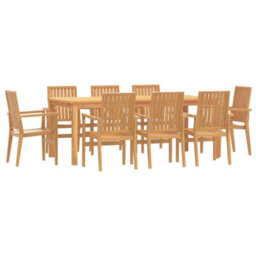 Berkfield 9 Piece Garden Dining Set Solid Wood Teak - thumbnail 2