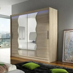 Bega X180 Wardrobe 180Cm With Sliding Doors Mirro Hanging Rail Shelves Modern Bedroom Storage Sonoma Led - thumbnail 2
