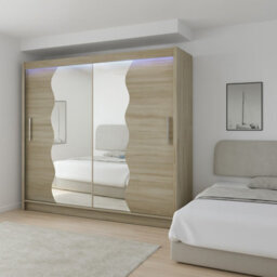 Bega X180 Wardrobe 180Cm With Sliding Doors Mirro Hanging Rail Shelves Modern Bedroom Storage Sonoma Led - thumbnail 1
