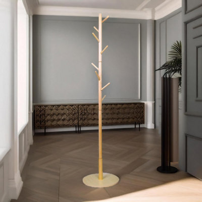 Pirlo Plush Wooden Coat Stand With 8 Hooks Brown With Round Base - image 1