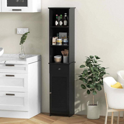164 Cm Tall Bathroom Organizer Adjustable Shelves-Black - image 1
