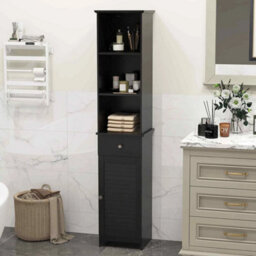 164 Cm Tall Bathroom Organizer Adjustable Shelves-Black - thumbnail 2