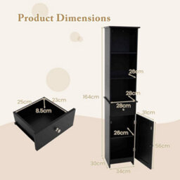 164 Cm Tall Bathroom Organizer Adjustable Shelves-Black - thumbnail 3