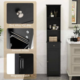 164 Cm Tall Bathroom Organizer Adjustable Shelves-Black - thumbnail 4