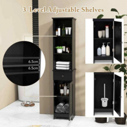 164 Cm Tall Bathroom Organizer Adjustable Shelves-Black - thumbnail 5
