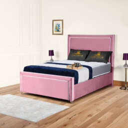 UKBEDFURNITURE Ariana Pink Plush Valvet Upholstered Bed Frame Only - Slatted Base - 48 Inch Headboard - thumbnail 1