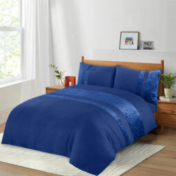 Casabella Luxury Crushed Velvet Panel Band Duvet Cover Sets With Pillow Case Super King Duvet Cover Bedding Set Navy - thumbnail 4