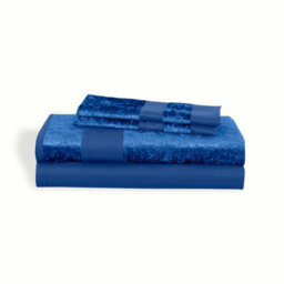 Casabella Luxury Crushed Velvet Panel Band Duvet Cover Sets With Pillow Case Super King Duvet Cover Bedding Set Navy - thumbnail 5