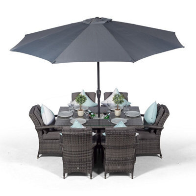 That's Furniture Arizona Rectangle 6 Seat Rattan Dining Set With Ice Bucket Drinks Cooler - Grey - image 1