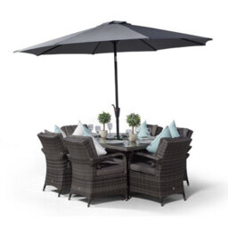 That's Furniture Arizona Rectangle 6 Seat Rattan Dining Set With Ice Bucket Drinks Cooler - Grey - thumbnail 3