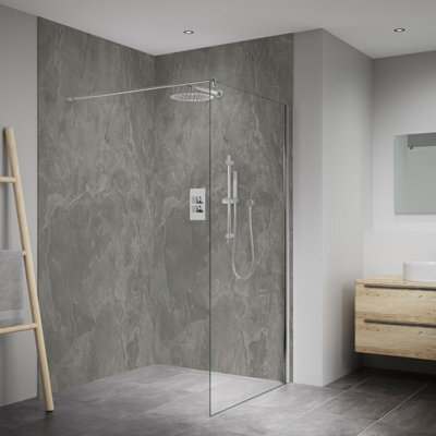 Splashwall Elite Mpc Tongue & Groove Bathroom & Wet Room Panel (H)2420mm (W)600mm - Matt Grey Slate - image 1