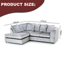 Crystal Silver Crushed Velvet L Shaped Corner Sofa 3 To 4 Seater Scatter Back Left Hand Facing - thumbnail 2