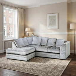 Crystal Silver Crushed Velvet L Shaped Corner Sofa 3 To 4 Seater Scatter Back Left Hand Facing - thumbnail 1
