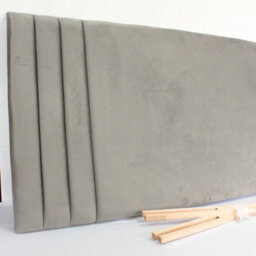 "Urban Textures - Nevada Bed Headboard Plush Velvet Upholstered Lines Headboard 26"" - Grey" - thumbnail 2