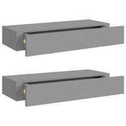 Berkfield Wall-Mounted Drawer Shelves 2 Pcs Grey 60X23.5X10Cm Mdf - thumbnail 2