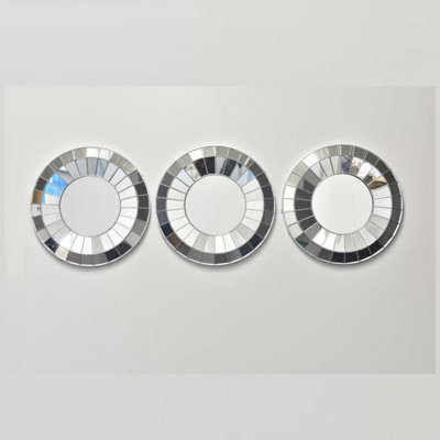 DEENZ Set Of 3 Silver Style Art Decor Round Wall Mounted Mirror Home Décor 25Cm