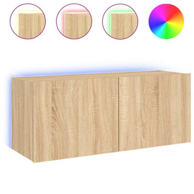Berkfield Durable Tv Wall Cabinet With Led Lights Sonoma Oak 100X35X41 Cm - image 1