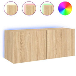 Berkfield Durable Tv Wall Cabinet With Led Lights Sonoma Oak 100X35X41 Cm - thumbnail 1