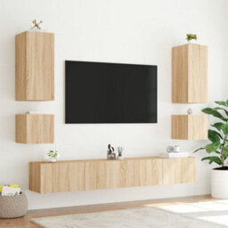 Berkfield Durable Tv Wall Cabinet With Led Lights Sonoma Oak 100X35X41 Cm - thumbnail 6