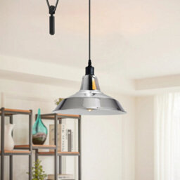 Adjustable Modern Chrome Pendant Light Long Metal Cone Shade With 2M Cord Hanging Light For Kitchen Islands - thumbnail 4