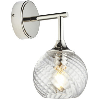 Loops Indoor Bright Nickel Plate Wall Light - Clear Spiral Glass Shade - Dimmable 7W Led E14 - image 1